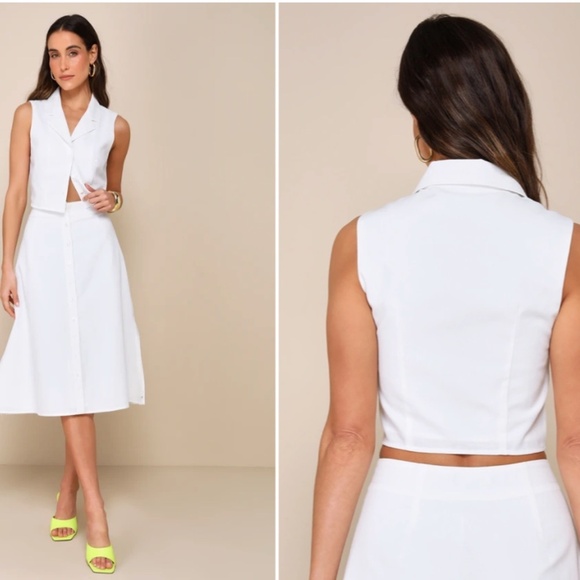 LULU's Casual Romantic Chic Date Night Flirty Brunch Resortwear Linen Vest Top - Picture 5 of 5